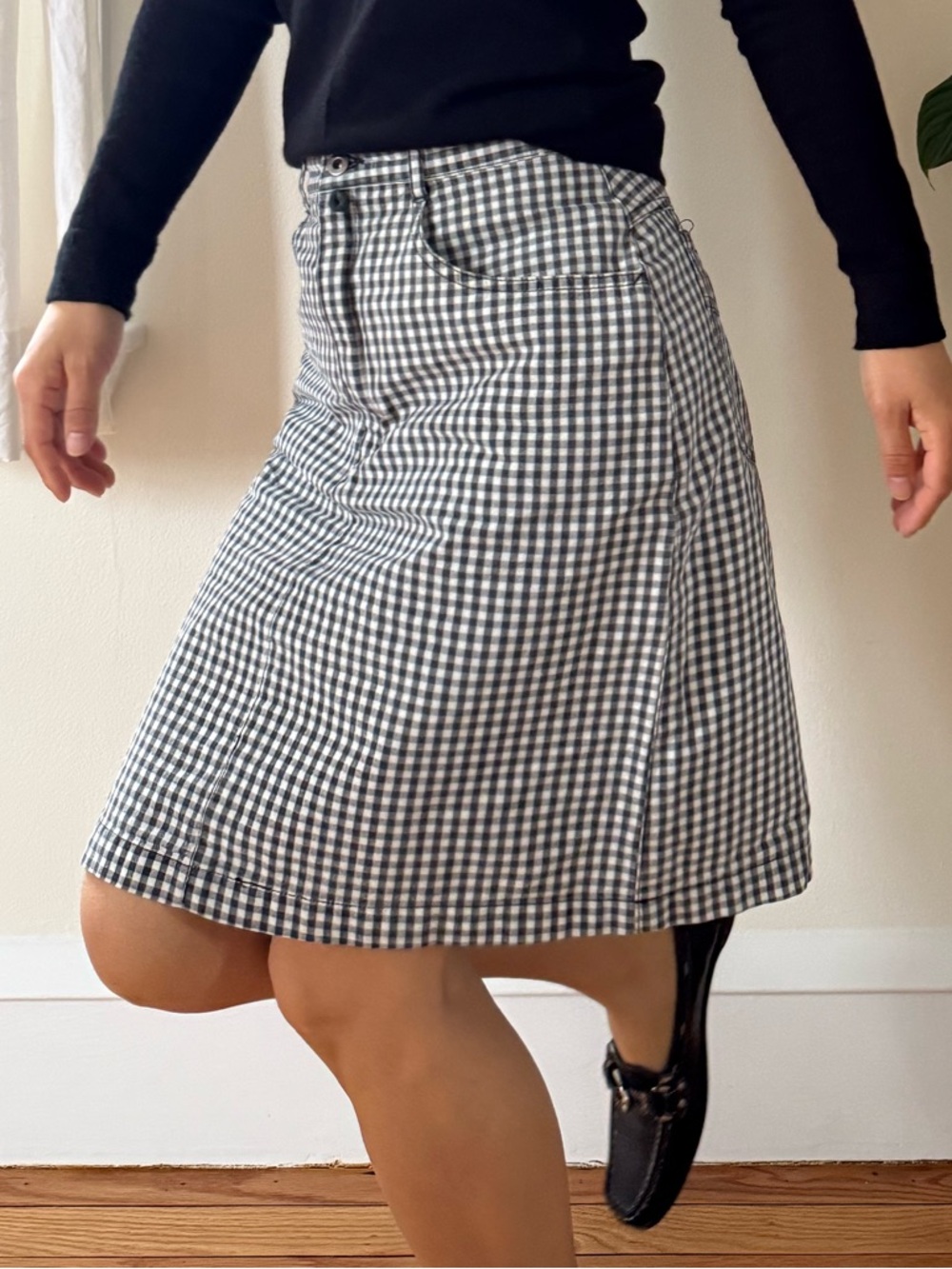 Vintage Esprit Sport 100% Cotton Black And White Gingham Check Skirt Size 7/8